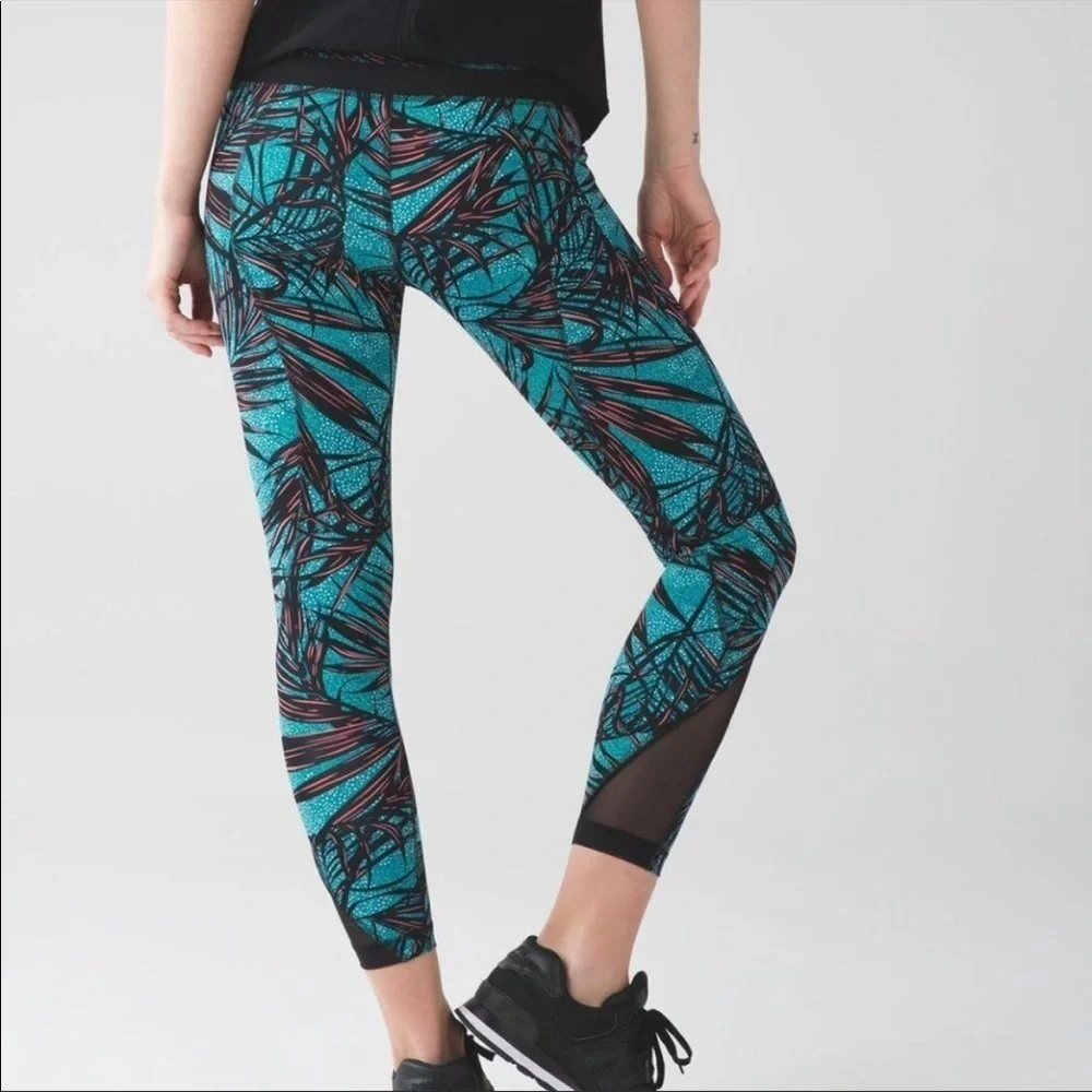 Lululemon- Inspire Crop II In Palm Lace Tofino Teal Multi- 4
